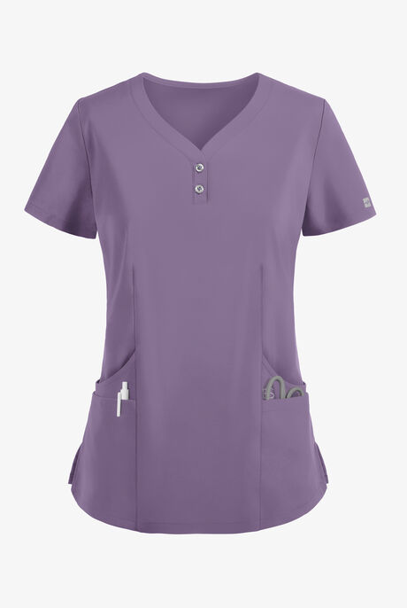 Blusa médica Easy STRETCH Demi estilo Henley con 4 bolsillos para mujer
