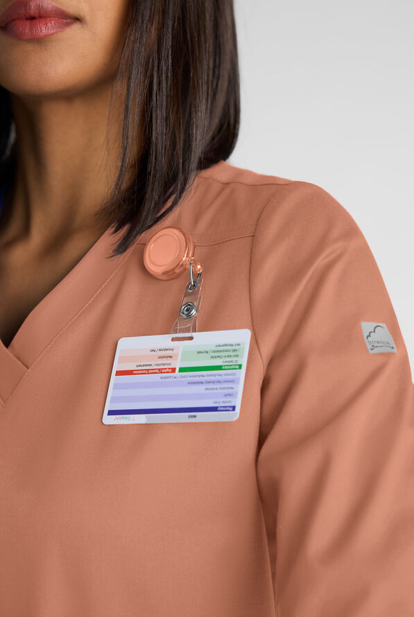 Butter-Soft STRETCH Women's 5-Pocket 3/4" Sleeve V-Neck Scrub Top - Terracotta - 4