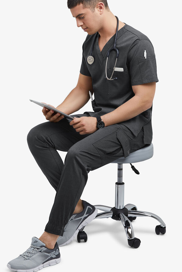 Butter-Soft STRETCH Men's 7-Pocket Cargo Jogger Scrub Pants - Heather Charcoal - 4