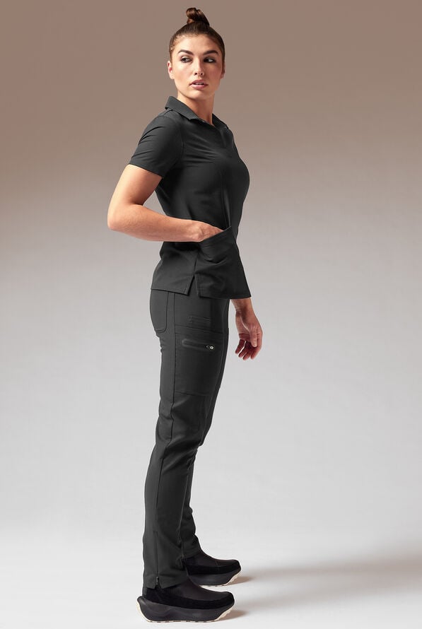 Hypothesis A-S All Situation Women’s 3-Pocket Polo Neck Scrub Top - Jet Black - 3