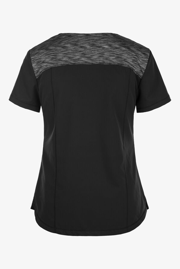 Dickies Dynamix Women's 3-Pocket STRETCH Melange V-Neck Scrub Top - Black/Hot Pink - 3