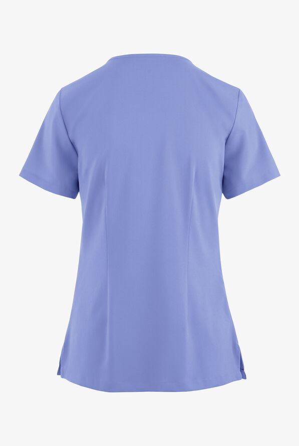 Easy STRETCH Gisele Women's 4-Pocket Lace Up V-Neck Scrub Top - Ceil Blue - 4