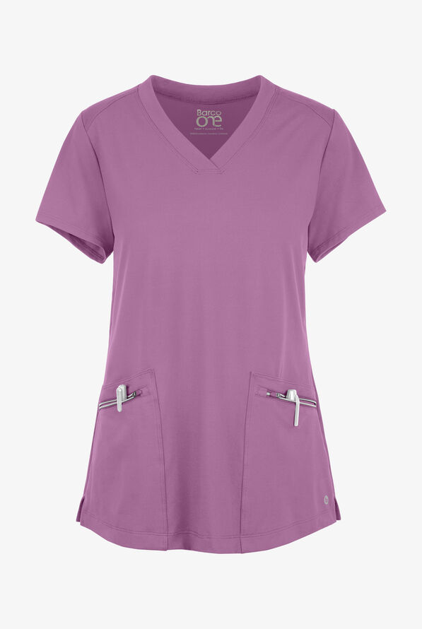 Barco One Performance Knit Victory Women's 2-Pocket STRETCH V-Neck Scrub Top - Dusty Lavender - 1