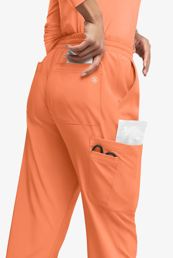 Easy STRETCH Naya Women’s Natural Waist 6-Pocket Straight Leg Scrub Pants - Petite - CORAL HAZE/GLAM PINK - 4