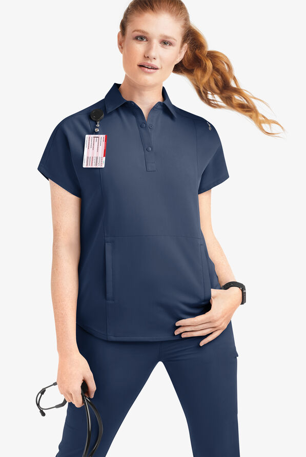 Movement by Butter-Soft Mintaka Women&rsquo;s 4-Pocket Polo Collared Scrub Top - Navy - 5