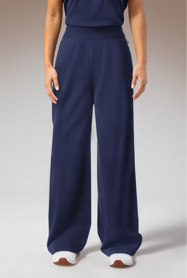 Hypothesis Y-Band Women's 6-Pocket Yoga-Style Knit Waist Wide Leg Scrub Pant - Navy - 1