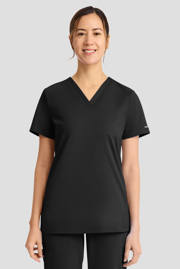Cherokee Achieve Women's 1-Pocket Tuck in V-Neck Scrub Top - Black - 2