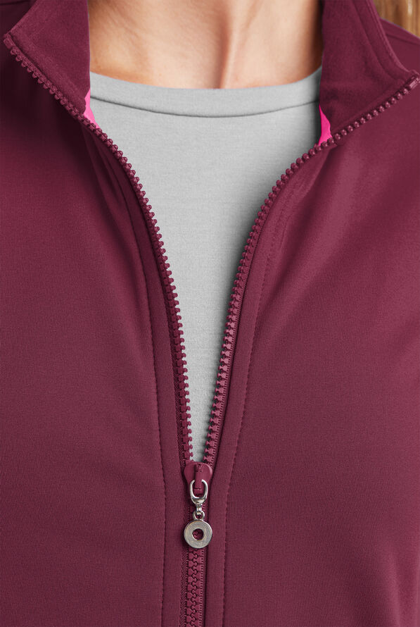 MOVEMENT by Butter-Soft Adara Women's 3-Pocket Long Sleeve Zip Front Warm-Up STRETCH Scrub Jacket - Wine - 6