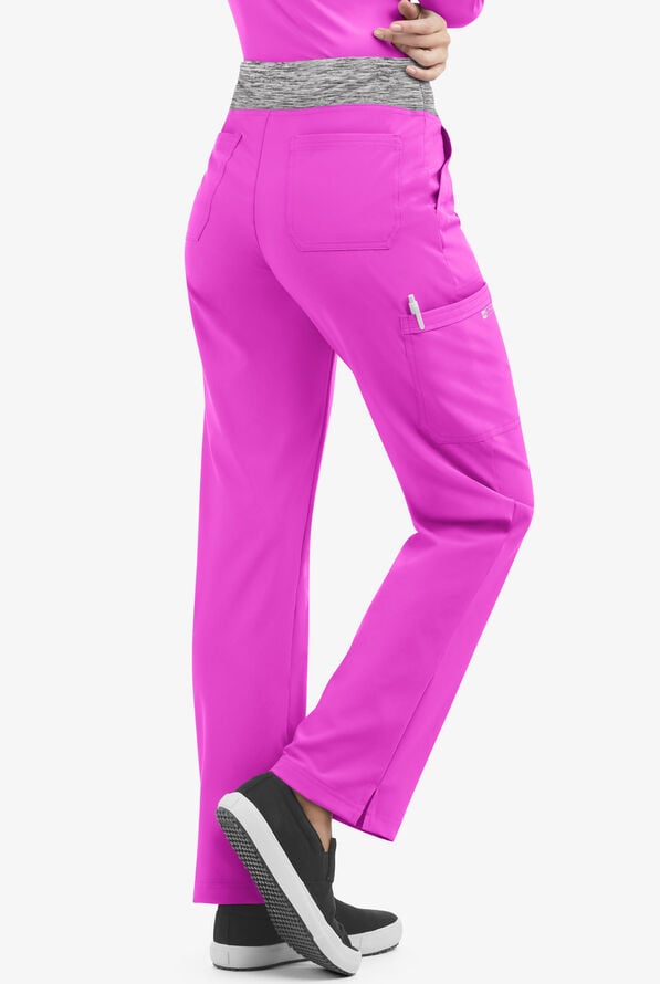 Easy STRETCH Sienna Women's 5-Pocket Sport Yoga Scrub Pants - Electric Fuchsia/Silver Melange - 2