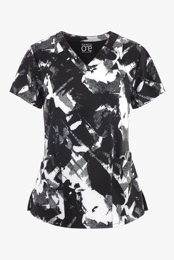 Barco One Artist Touch Women's 4Pocket STRETCH VNeck Print Scrub Top