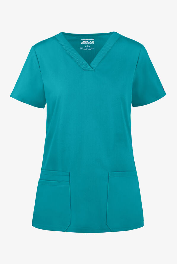 Cherokee Workwear WW645 VNeck Rib Knit Scrub Top, Fashion Scrubs
