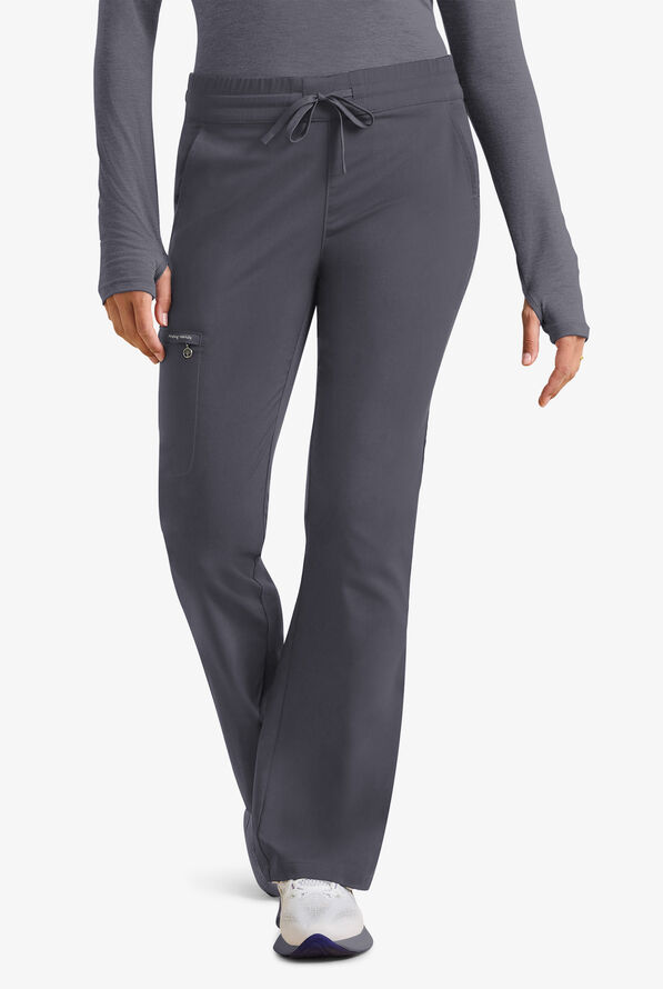 Healing Hands Purple Label Women's 6-Pocket STRETCH Flare Leg Drawstring Scrub Pants - Pewter - 1