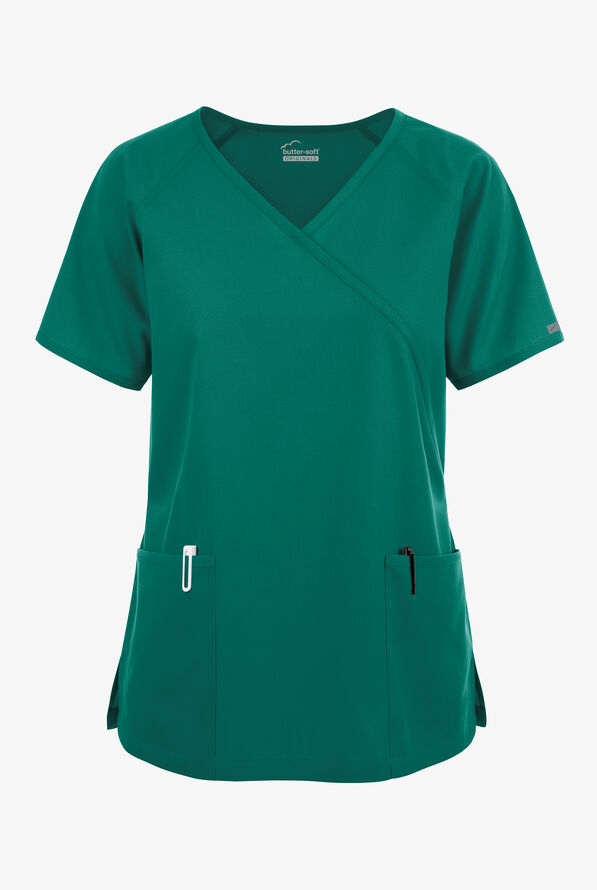 Blusa médica Butter-Soft Originals estilo cruzado con 3 bolsillos para mujer - Hunter - 1