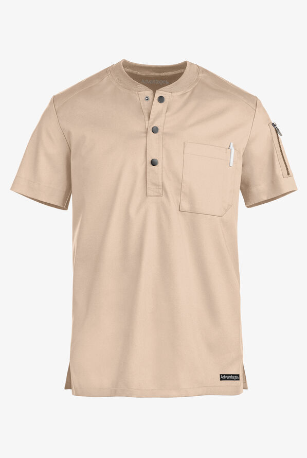 Advantage STRETCH Men's 2-Pocket Short Sleeve Henley Scrub Top - Iced Latte - 1