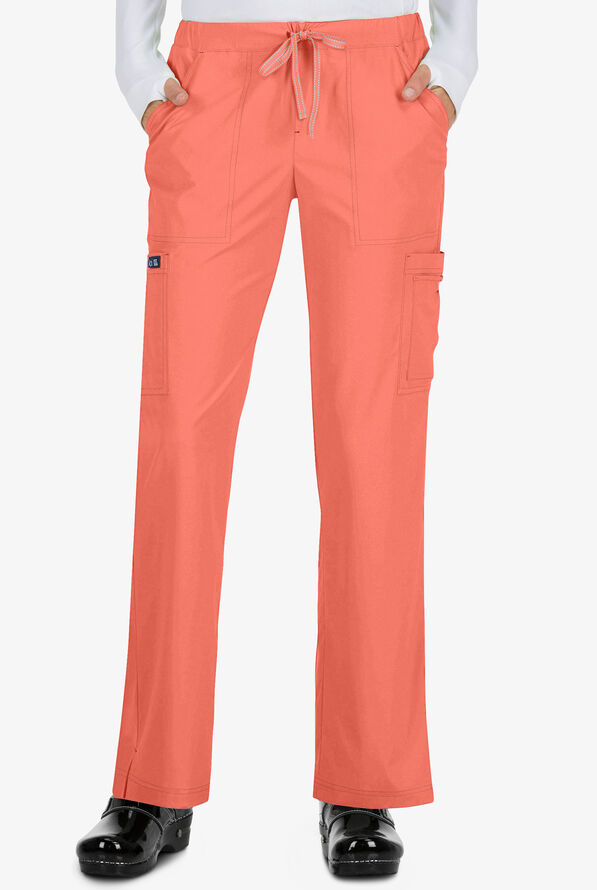 koi Basics Holly Women's 8-Pocket STRETCH Cargo Scrub Pants - Petite - Coral - 1