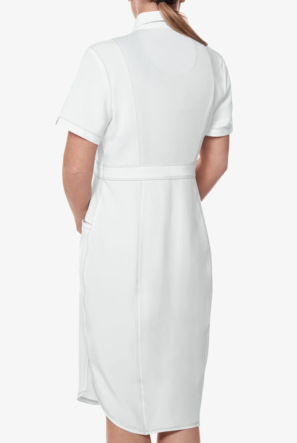 Cherokee Infinity Women's 2-Pocket STRETCH Button Front Scrub Dress - White - 2