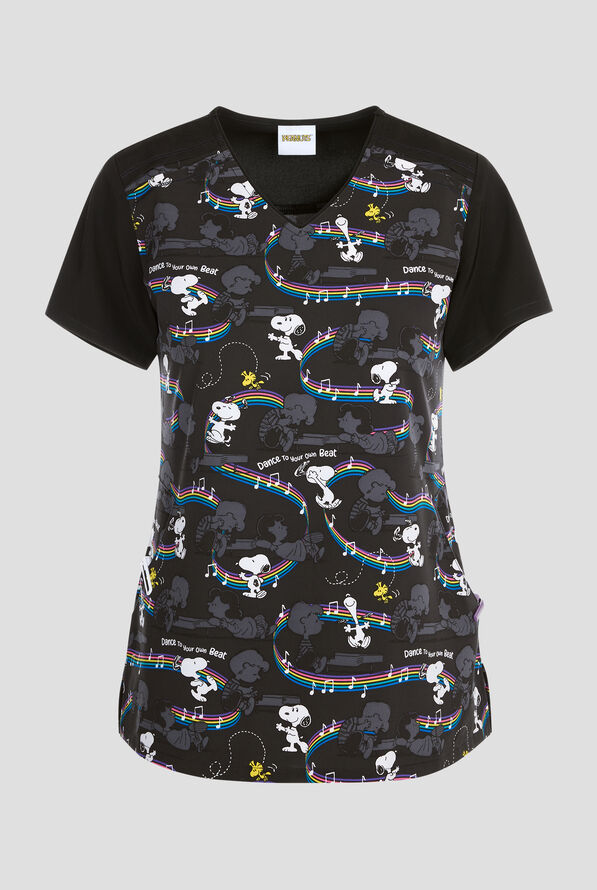 Tooniforms Peanuts Your Own Beat Women's 2-Pocket STRETCH V-Neck Print Scrub Top - null - 1
