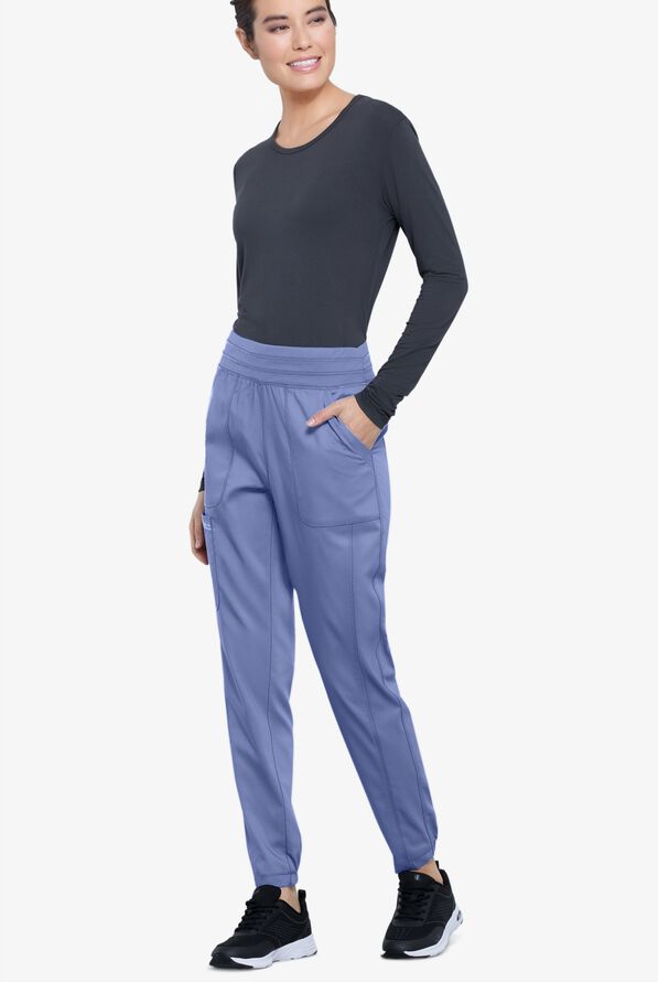Cherokee Workwear Revolution Women's 5-Pocket STRETCH Elastic Waistband Half Jogger Scrub Pants - Ceil Blue - 4
