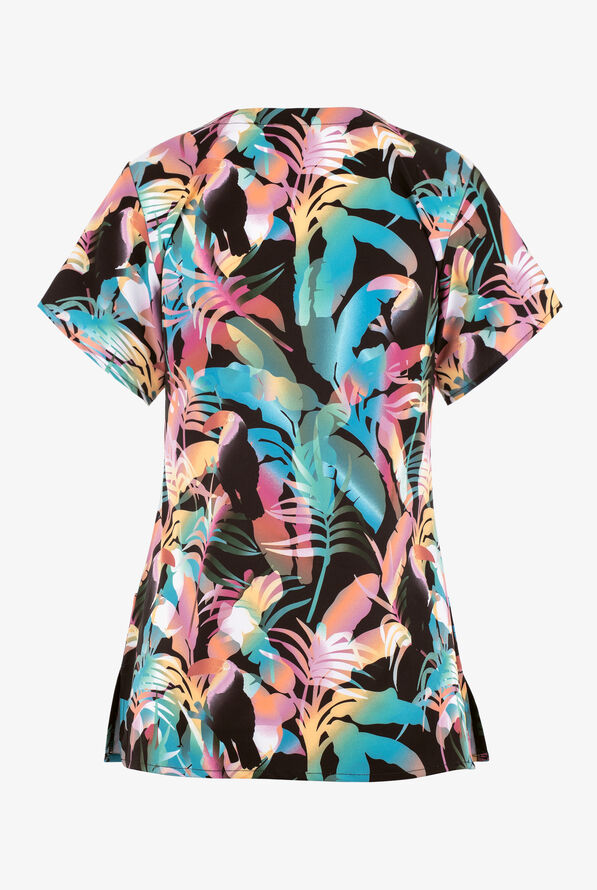 WonderWink You Can Toucan Tropical Palms Women's 2-Pocket STRETCH V-Neck Print Scrub Top - null - 2