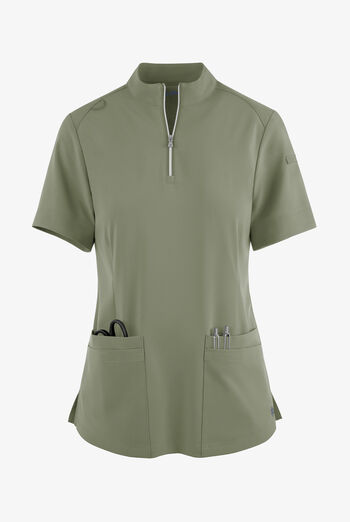 Blusa médica Easy STRETCH Jen con cremallera en el cuello y 4 bolsillos para mujer