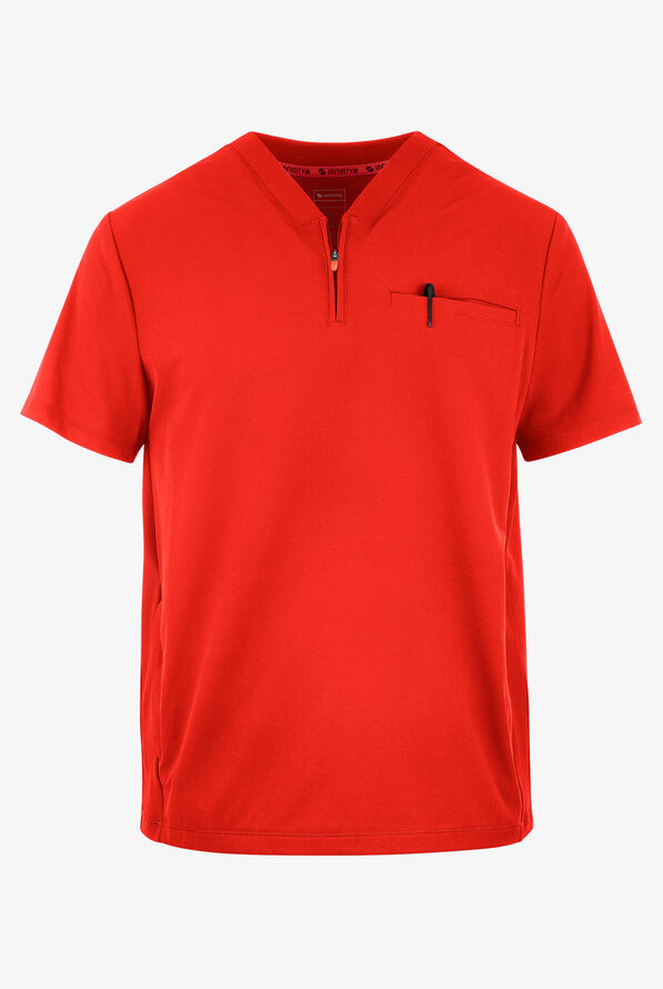 Infinity GNR8 Men's 3-Pocket STRETCH Rib-Knit Panel Zip Placket V-Neck Scrub Top - Firebird - 1