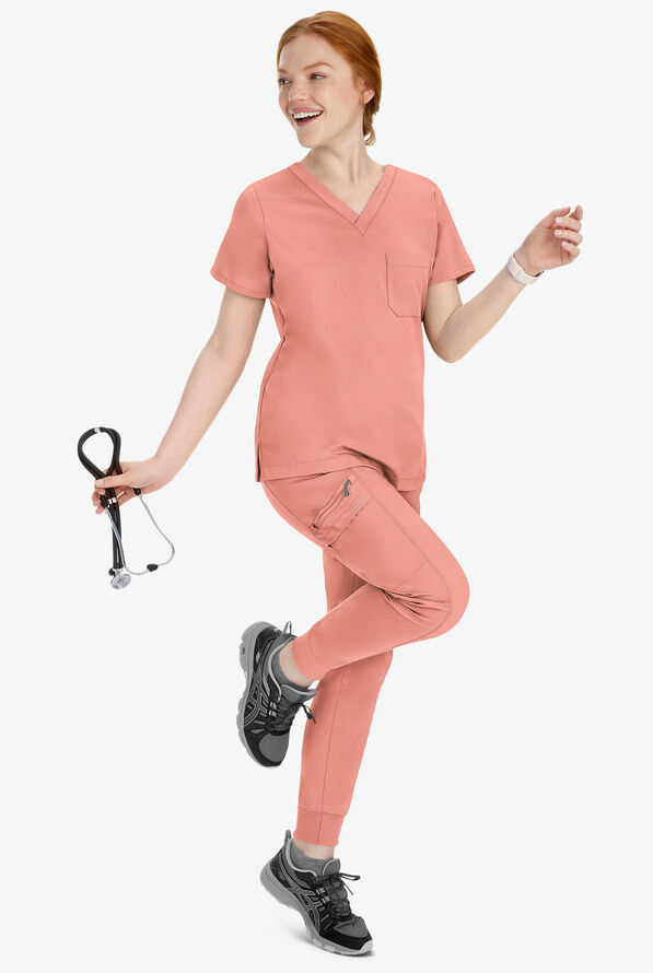 Healing Hands Purple Label Toby Women's 7-Pocket STRETCH Jogger Drawstring Scrub Pant - Velvet Peach - 6