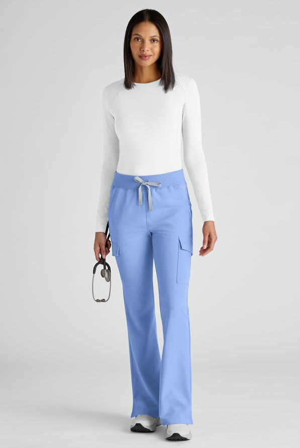 ReSurge Avon Women's 7-Pocket Flare Leg Cargo Scrub Pant - Petite - Ceil Blue - 7