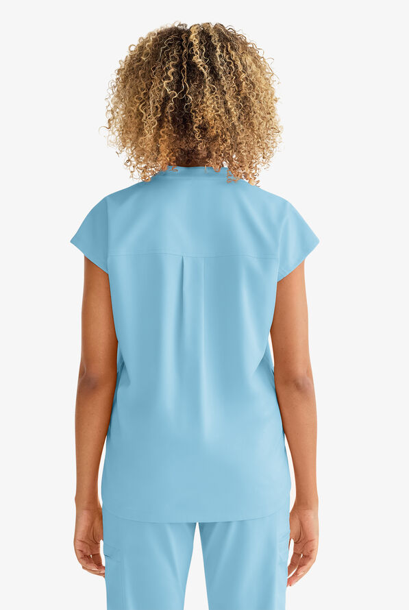 Healing Hands Purple Label Journey Women's 2-Pocket STRETCH Dolman Sleeve Mandarin Collar Scrub Top - Spectra Blue - 5