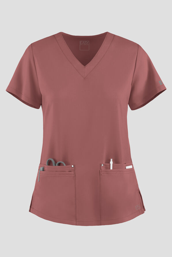 Easy STRETCH Lina Mitered Women's 4-Pocket V-Neck Scrub Top - Soft Chestnut - 1