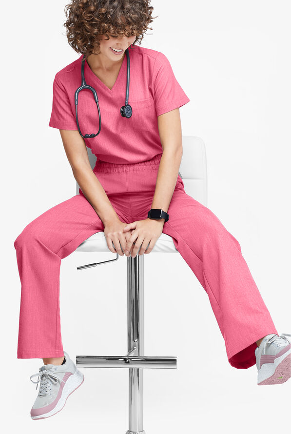 MOVEMENT by Butter-Soft Mira Women's 6-Pocket Wide Leg Scrub Pants - Bright Pink Heather - 5