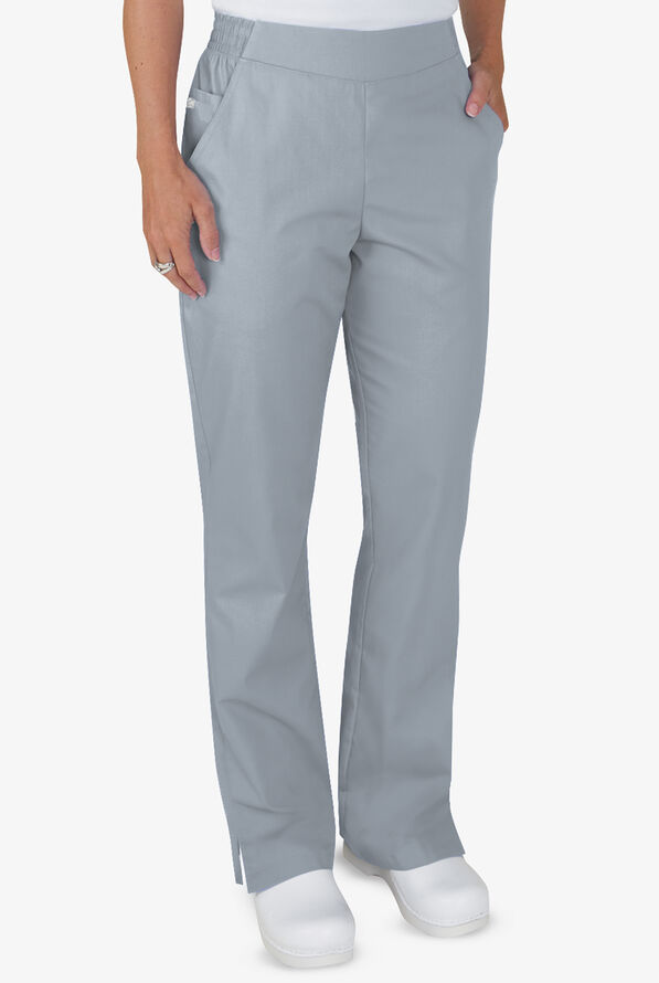 Butter-Soft STRETCH Women's 2-Pocket Flat Front with Back Elastic Scrub Pants - Tall - Silver - 1