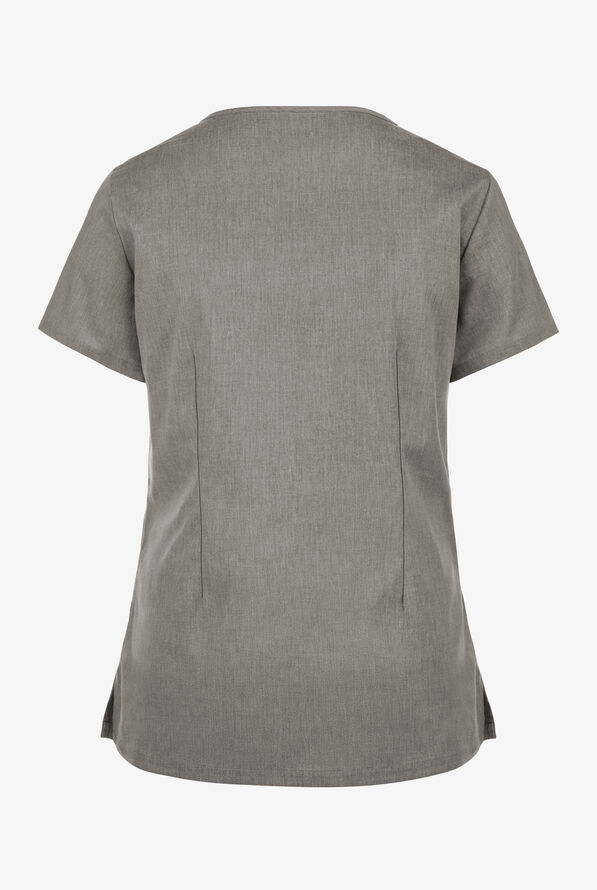 Blusa m&eacute;dica Butter-Soft STRETCH con cuello asim&eacute;trico tipo ojo de cerradura y 2 bolsillos para mujer - Heather Grey - 4