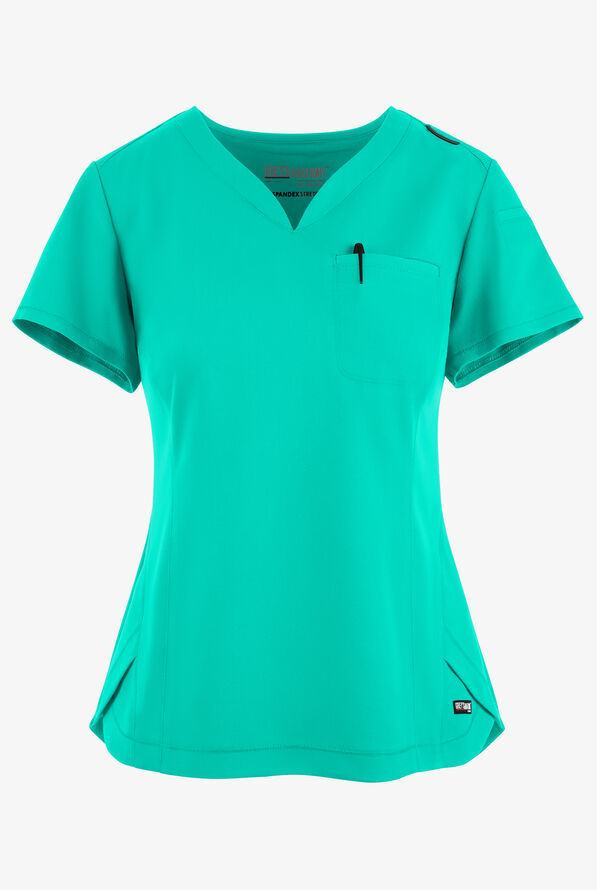 Blusa médica Grey's Anatomy by Barco Spandex STRETCH Capri con panel trasero acanalado y 2 bolsillos para mujer - Alpine Aqua - 1