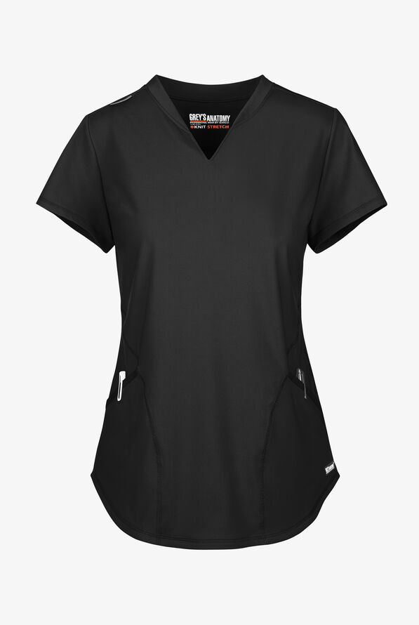 Grey's Anatomy by Barco Knit STRETCH Define Women's 2-Pocket Banded Notched V-Neck Scrub Top - Black - 1