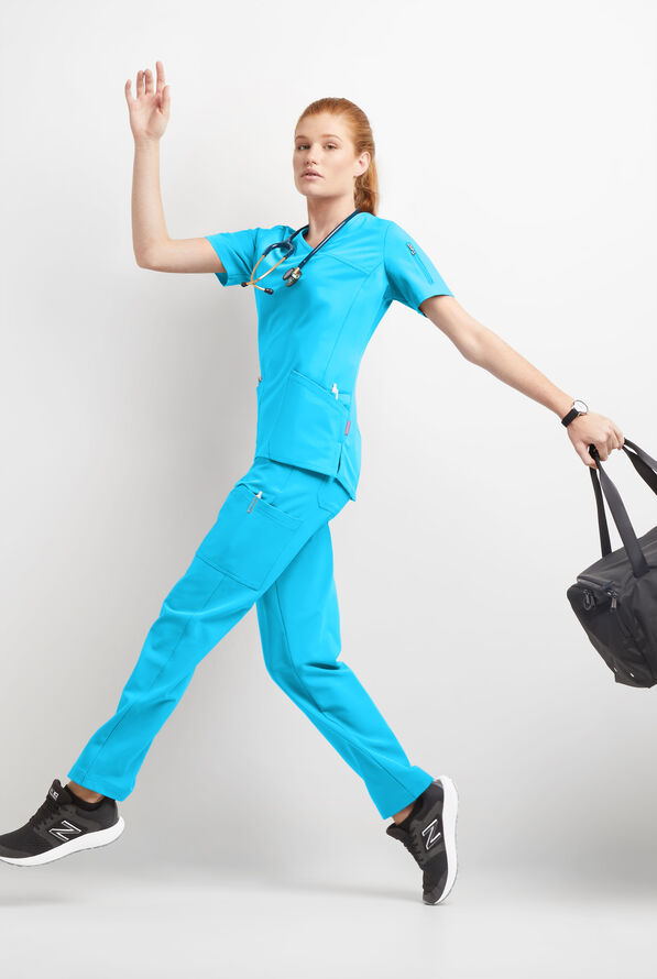 MOVEMENT by Butter-Soft Rigel Women's 9-Pocket Interior Drawstring STRETCH Scrub Pants - Turquoise - 4