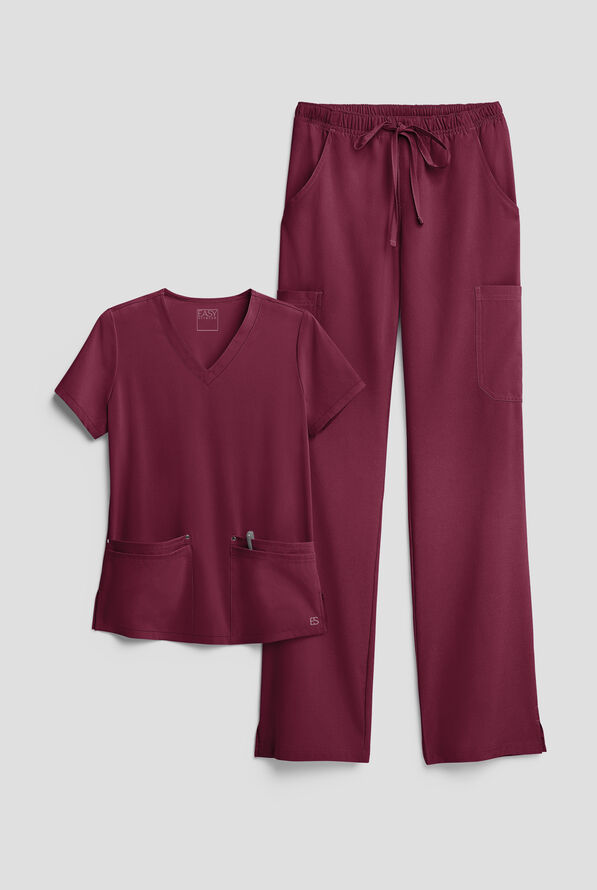 Easy STRETCH Women's 8-Pocket Scrub Set - Wine - 1