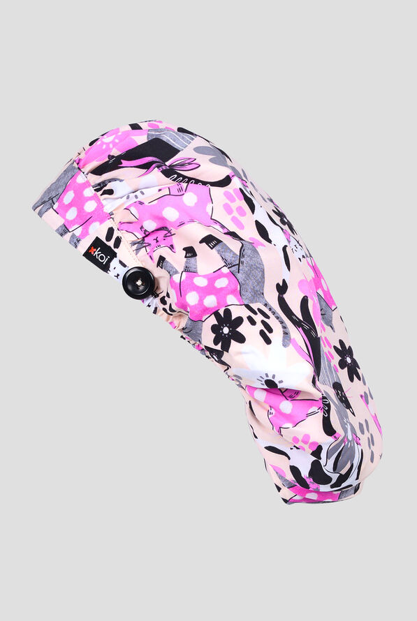koi Basics Everyday Floral Cats Unisex Print Bouffant Scrub Hat - null - 2