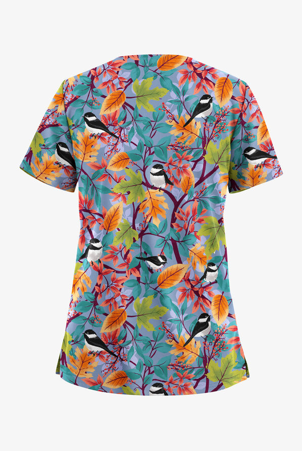 Butter-Soft STRETCH Hidden Garden Women's 2-Pocket V-Neck Print Scrub Top - null - 2