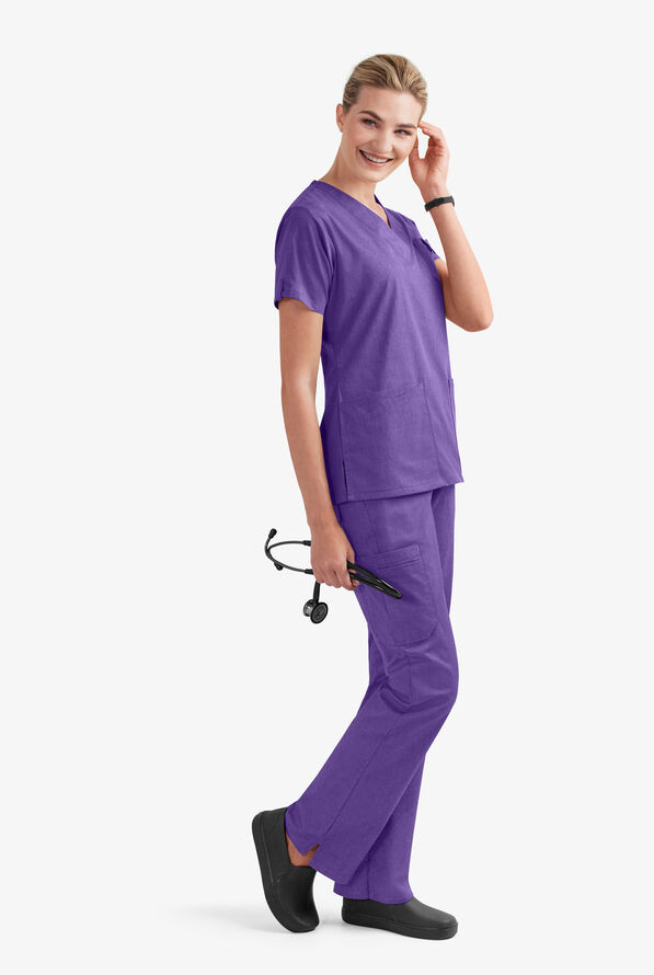 Butter-Soft STRETCH Women's 6-Pocket V-Neck Scrub Top - Sparkling Grape Heather - 8