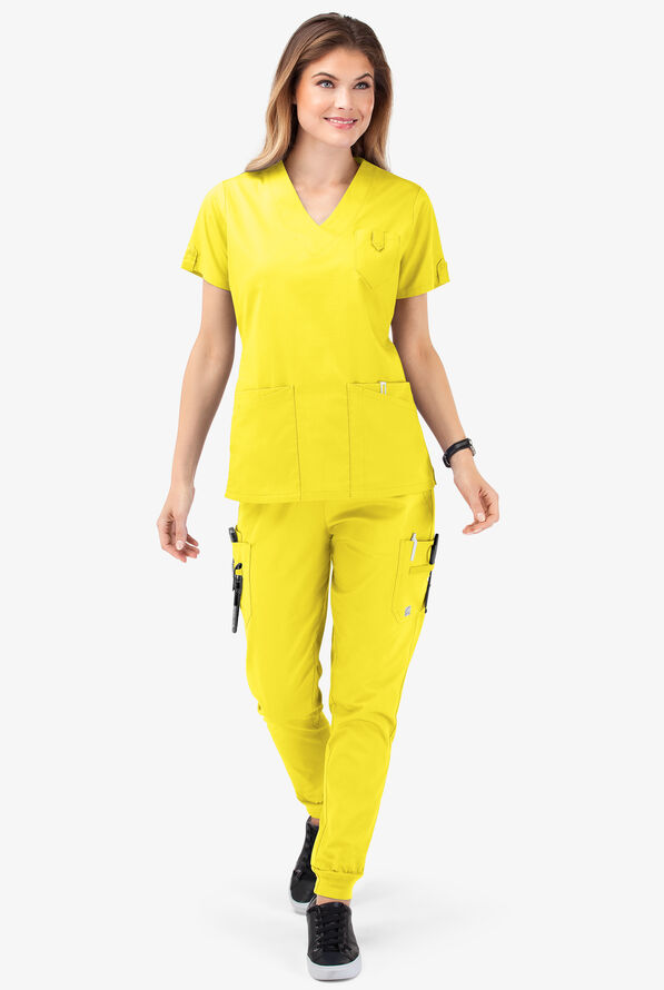 Butter-Soft STRETCH Women's 6-Pocket V-Neck Scrub Top - Bright Daffodil - 2