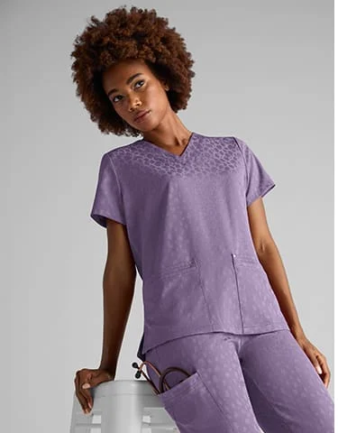Easy Stretch Lina Jacquard V-Neck Scrub Top