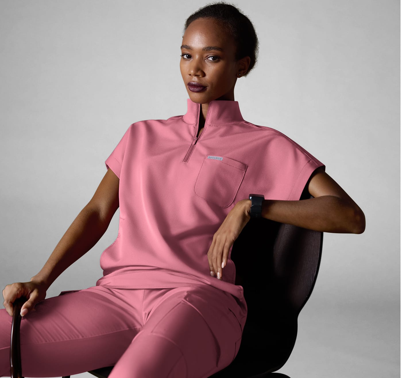 ReSurge Rhine Oversized Half Zip Stand Collar Scrub Tops