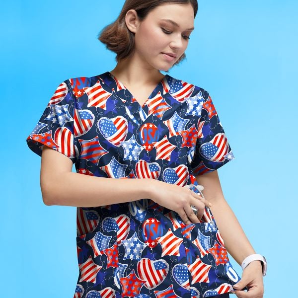 4th of july print scrub top