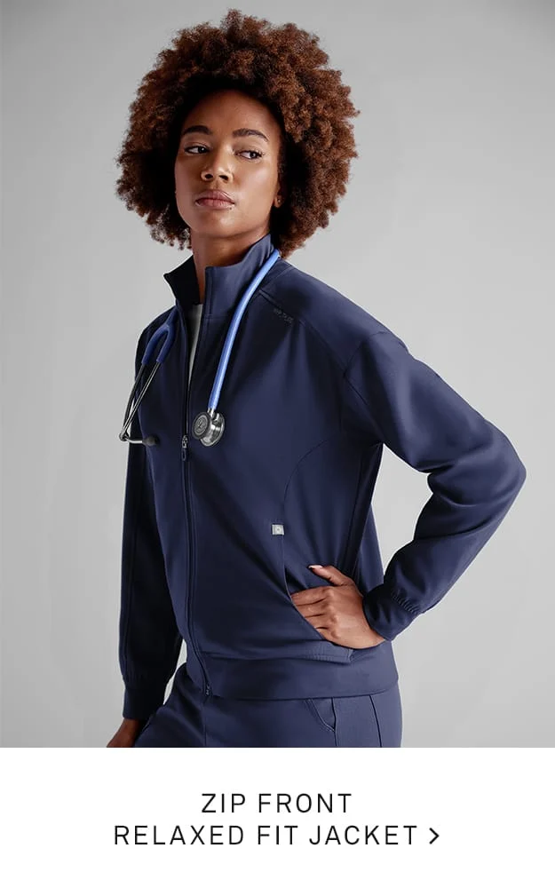 Zip Front Navy Scrub Jacket 