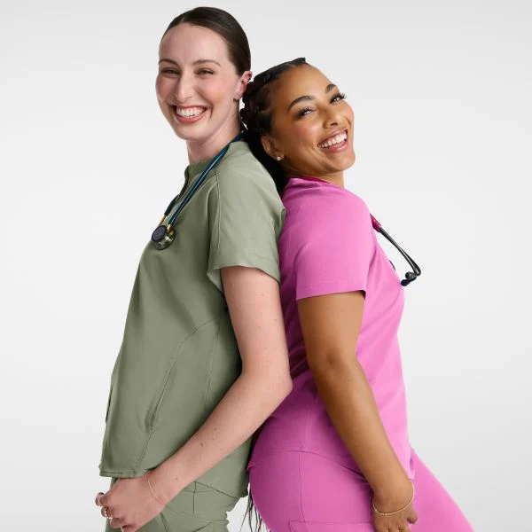 green scrubs and pink scrubs