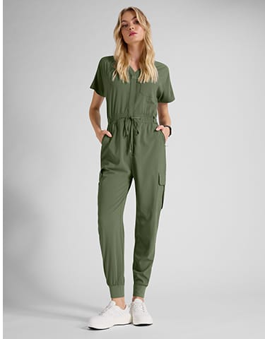 Wink Renew Women’s Stretch V-Neck Cargo Jogger Jumpsuit