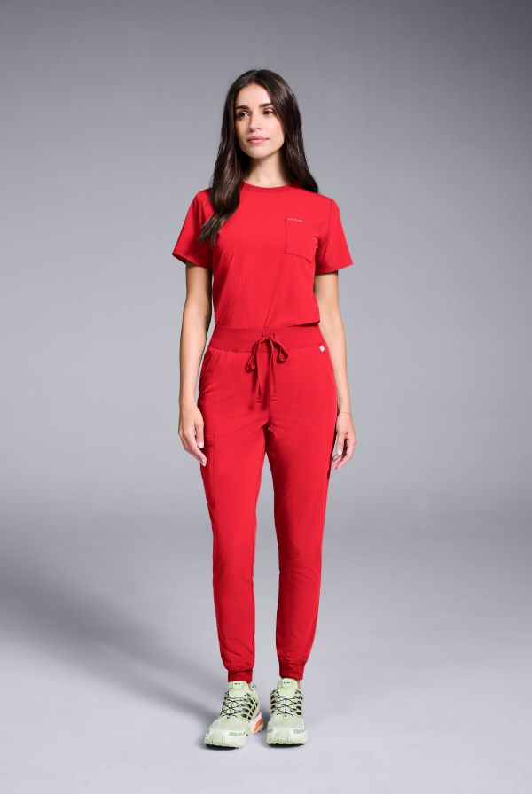 red scrubs