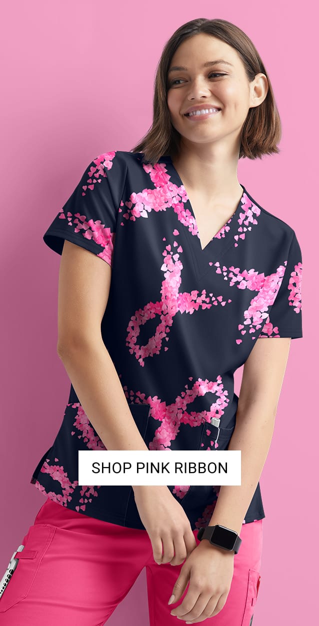 Pink Ribbon Print Scrubs