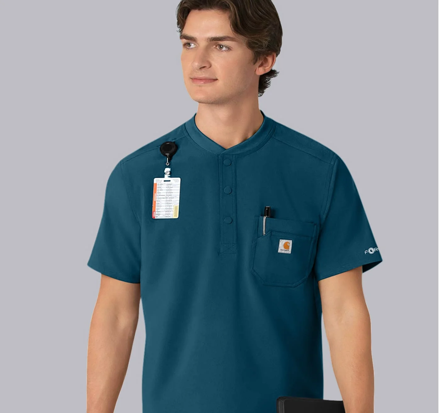 Carhartt Cross Flex Zip Pocket Henley Banded Collar Scrub Top