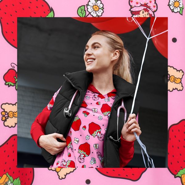 strawberry print scrub top